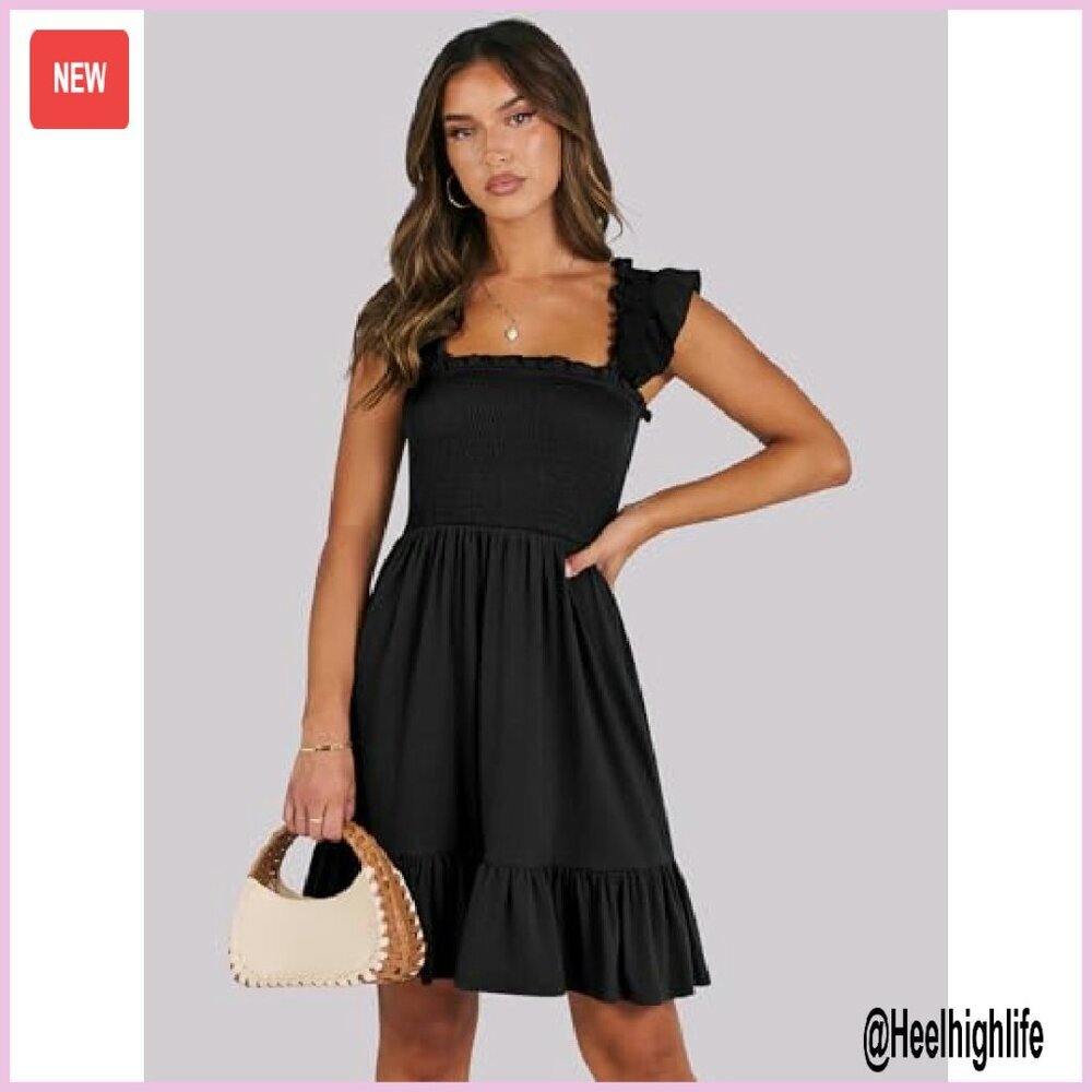 Sleeveless Square Neck Smocked Backless Summer Dress Polyester Rayon - Picture 3 of 8